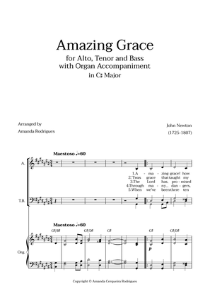 Amazing Grace in C# Major - Alto, Tenor and Bass with Organ Accompaniment and Chords