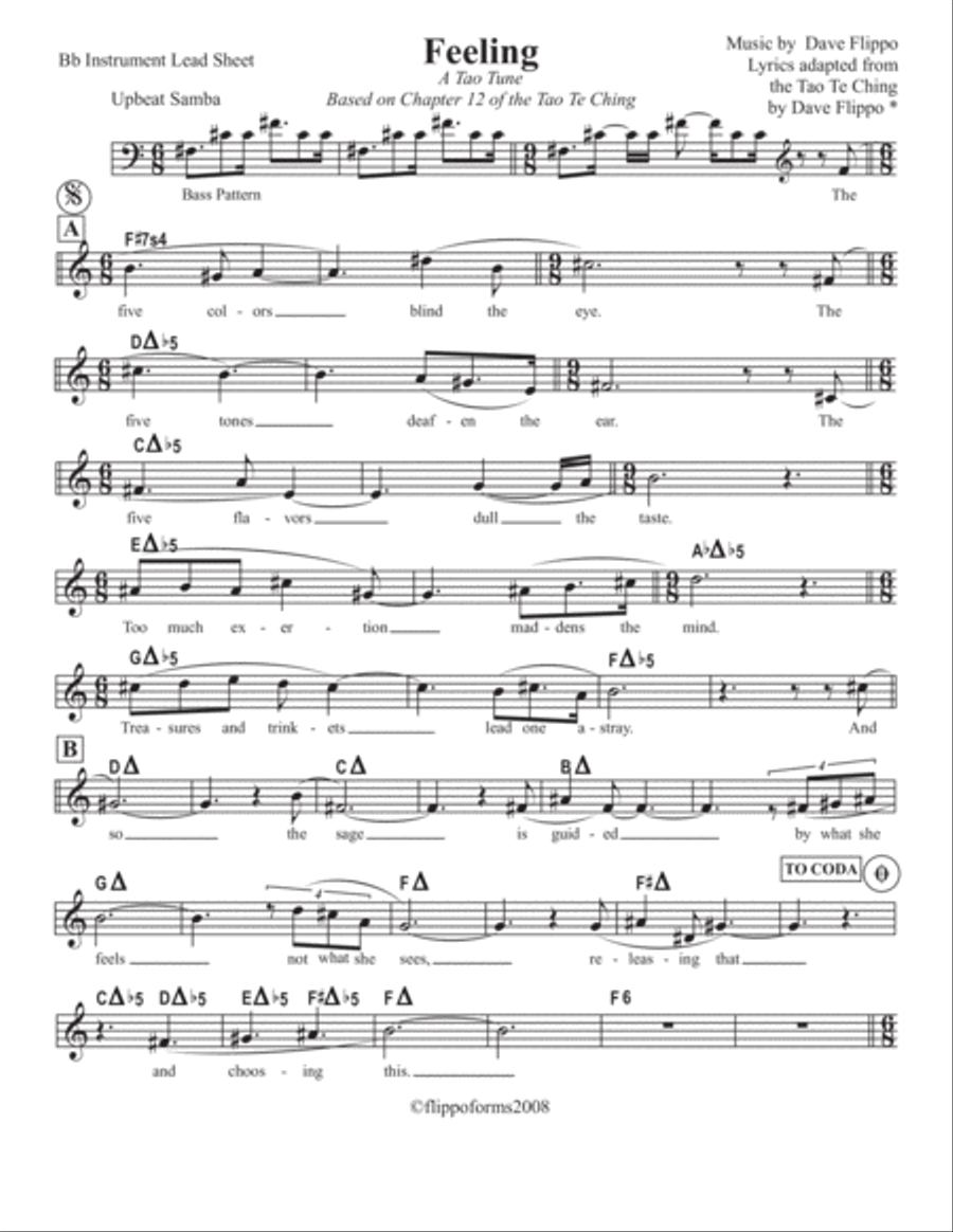 FEARLESS - a "Tao Tune" - Lead Sheet in C, Bb and Eb image number null