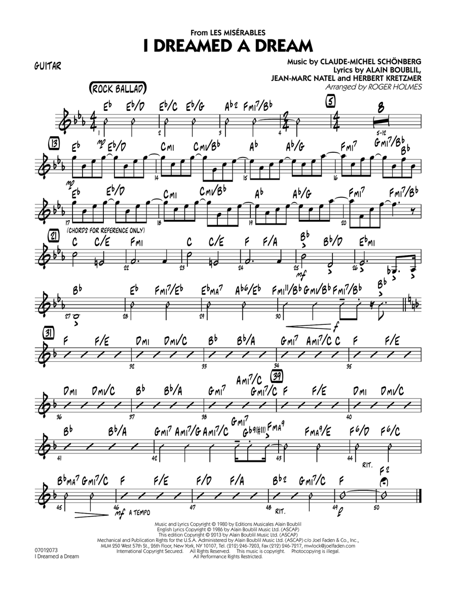 I Dreamed a Dream (from Les Miserables) - Guitar Jazz Ensemble scores gallery preview page 1