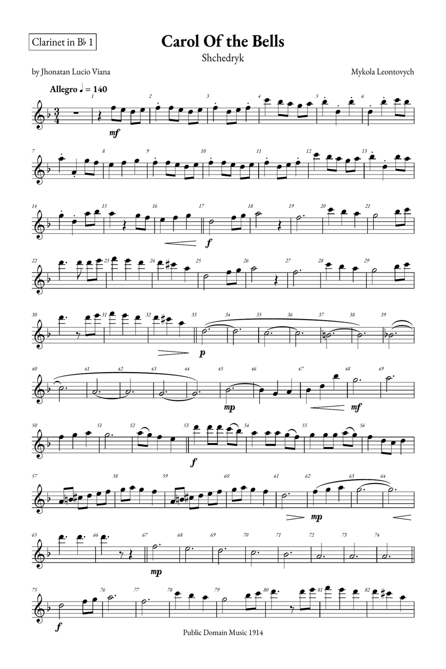 Carol of the Bells Clarinet Duet scores gallery preview page 5