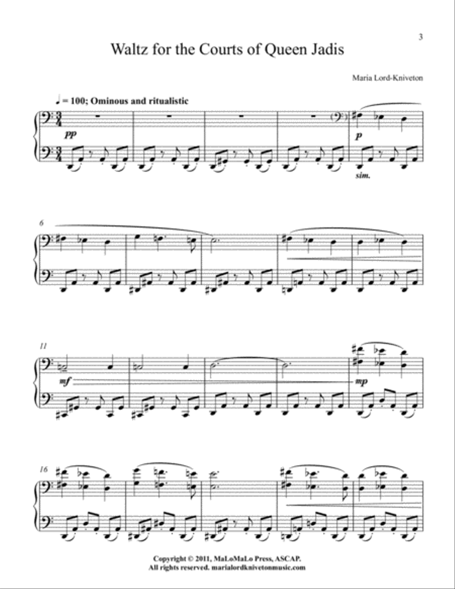 Waltz for the Courts of Queen Jadis Piano Solo scores gallery preview page 3