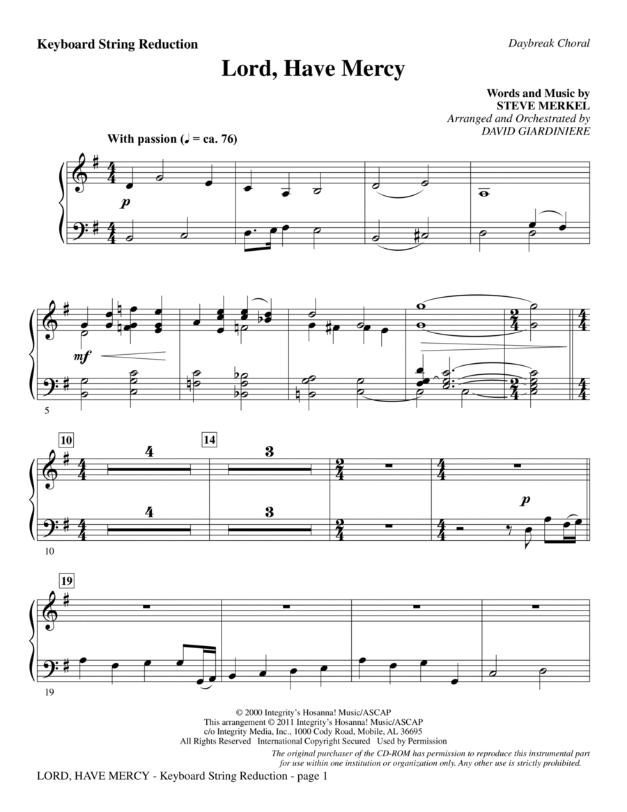 Lord Have Mercy - Keyboard String Reduction Choir scores gallery preview page 1