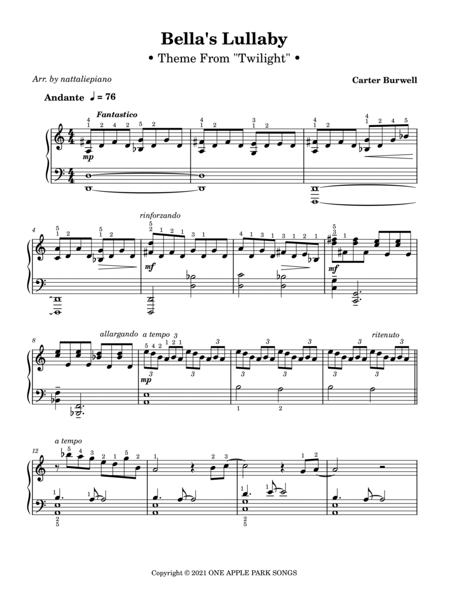 Bella's Lullaby Piano Solo scores gallery preview page 1