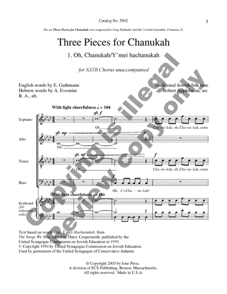 Three Pieces for Chanukah: 1. Oh, Chanukah/Y'mei hachanukah image number null
