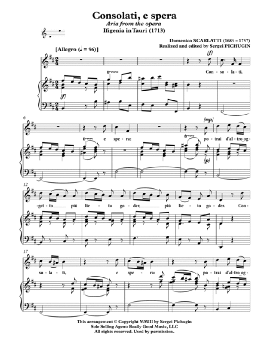 SCARLATTI, Domenico: Consolati, e spera, aria from the opera 