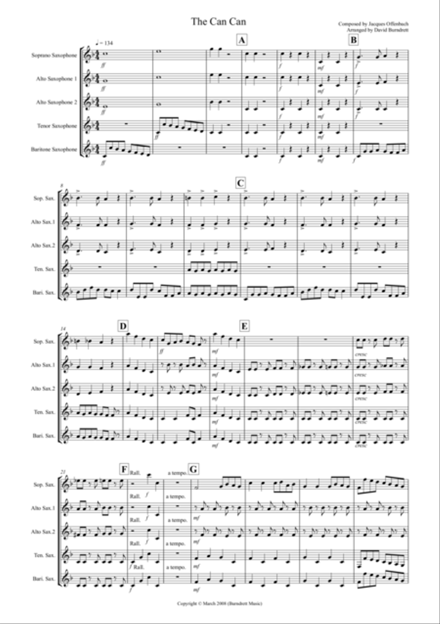 The Can Can for Saxophone Quintet Saxophone Quintet scores gallery preview page 1