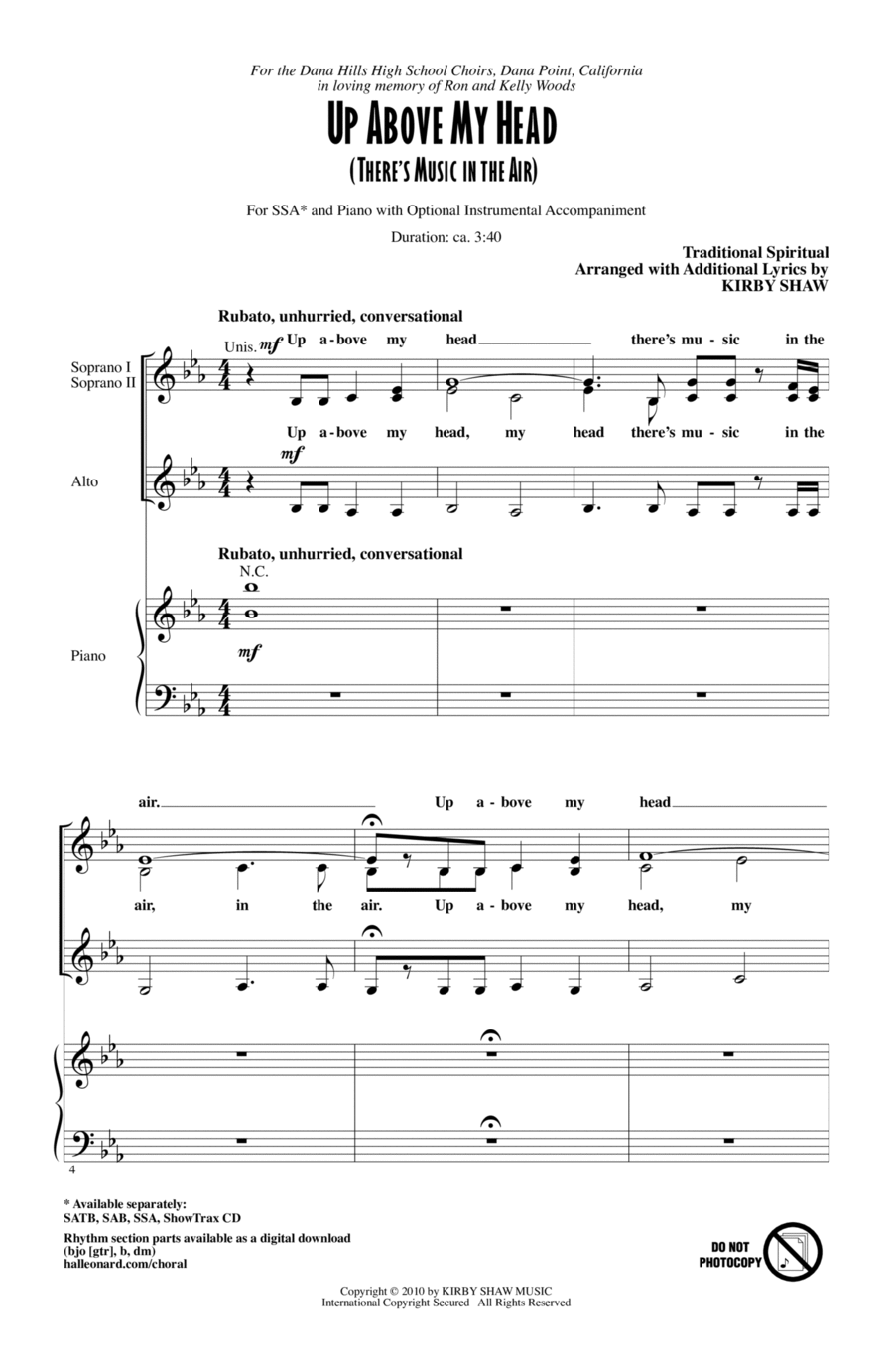 Up Above My Head (There's Music In The Air) SSA scores gallery preview page 1