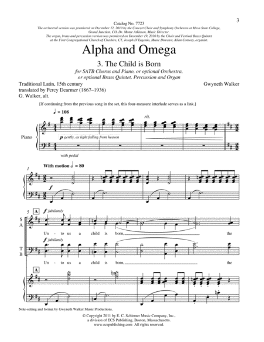 Alpha and Omega: No. 3 The Child is Born 4-Part scores gallery preview page 3