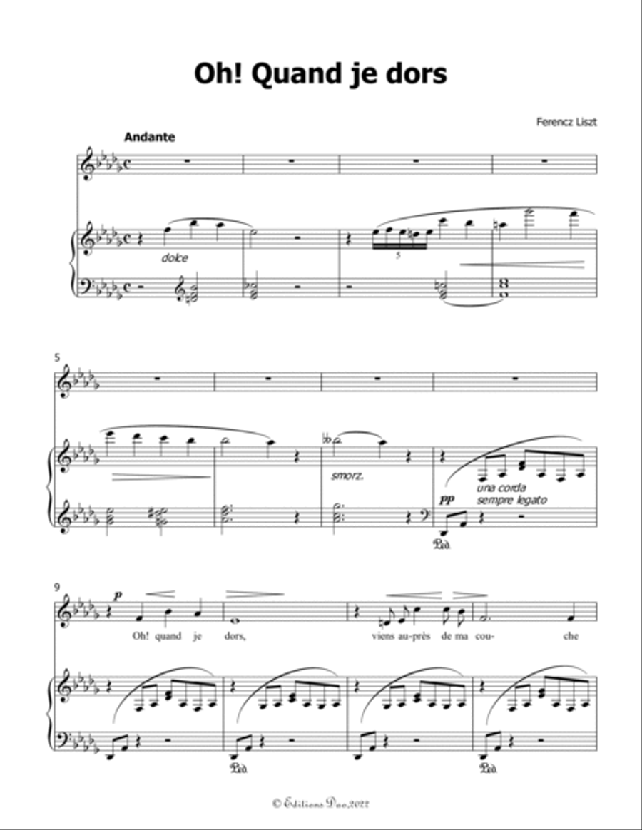 Oh! Quand je dors, by Liszt, in D flat Major Voice scores gallery preview page 3