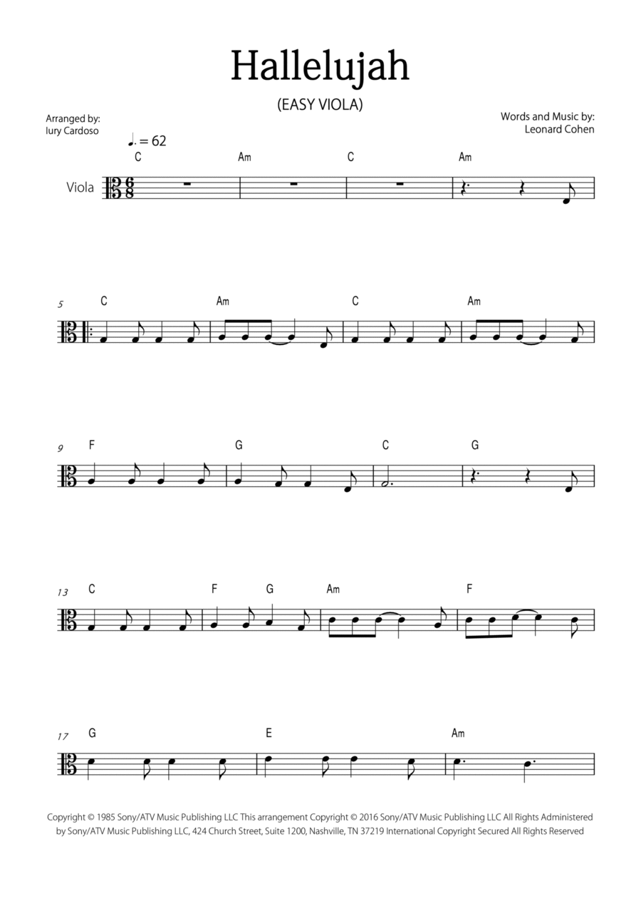 Hallelujah Viola Solo scores gallery preview page 1