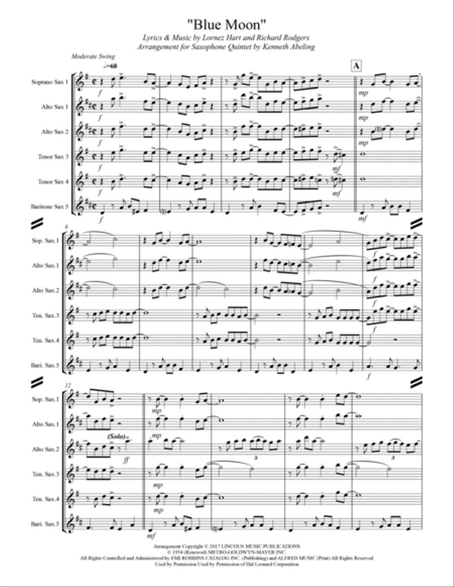 Blue Moon Saxophone Quintet scores gallery preview page 2