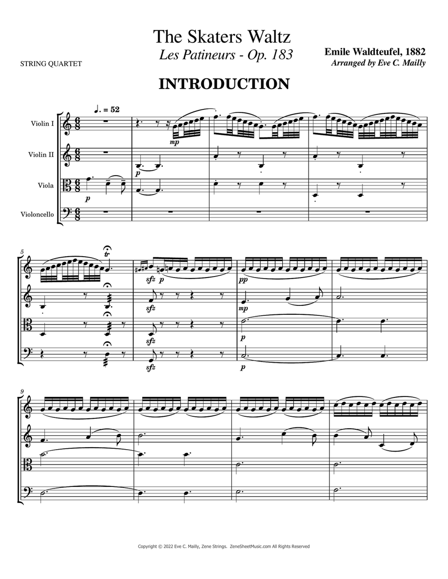 Les Patineurs, Opus 183 -- The Skaters Waltz String Quartet scores gallery preview page 1