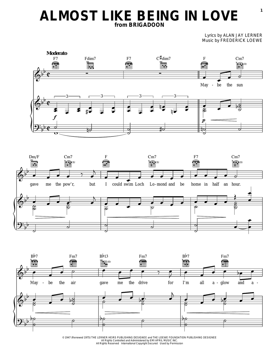 Almost Like Being In Love Piano, Vocal, Guitar scores gallery preview page 1