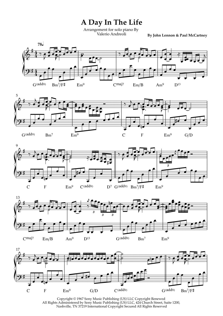 A Day In The Life Piano Solo scores gallery preview page 1