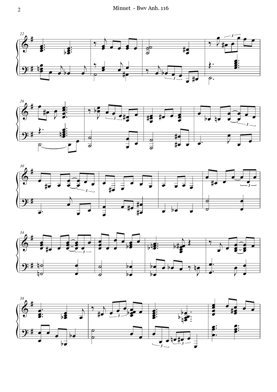 Johann Sebastian Bach - Minuet BWV Anh. 116 - Jazz Advanced Intermediate Piano Piano Solo scores gallery preview page 2