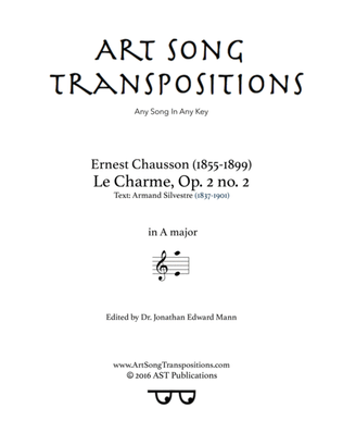 Book cover for CHAUSSON: Le charme, Op. 2 no. 2 (transposed to A major)