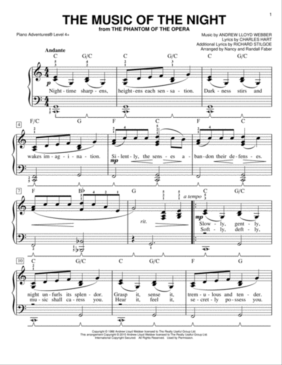 The Music Of The Night Piano Method scores gallery preview page 1