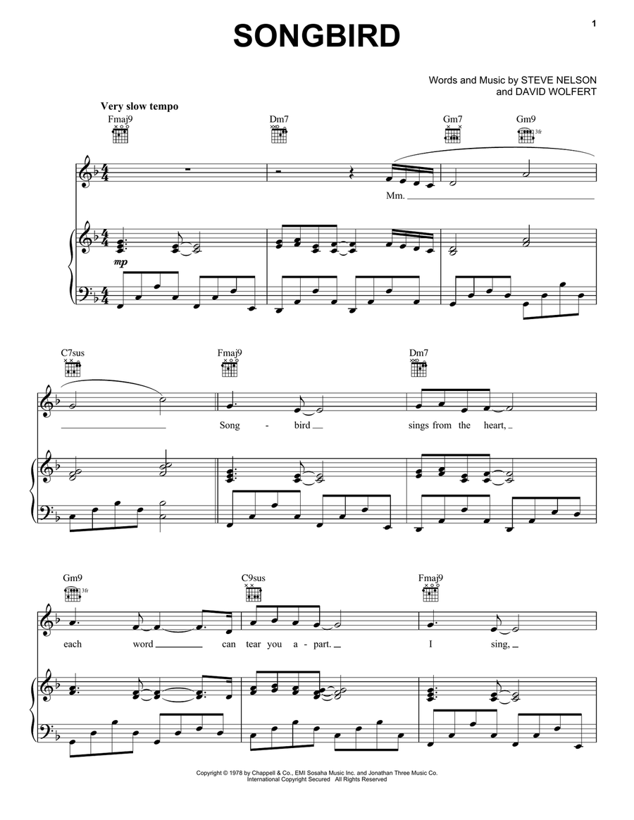 Songbird Piano, Vocal, Guitar scores gallery preview page 1