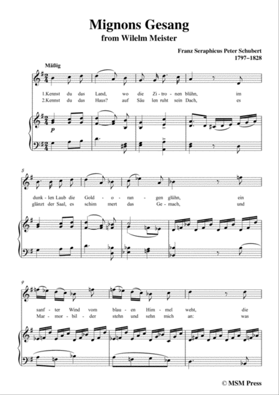 Schubert-Mignons Gesang,in G Major,for Voice&Piano Voice scores gallery preview page 3