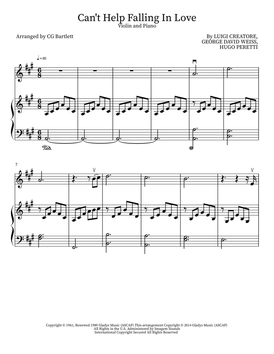 Can't Help Falling In Love Violin Solo scores gallery preview page 1