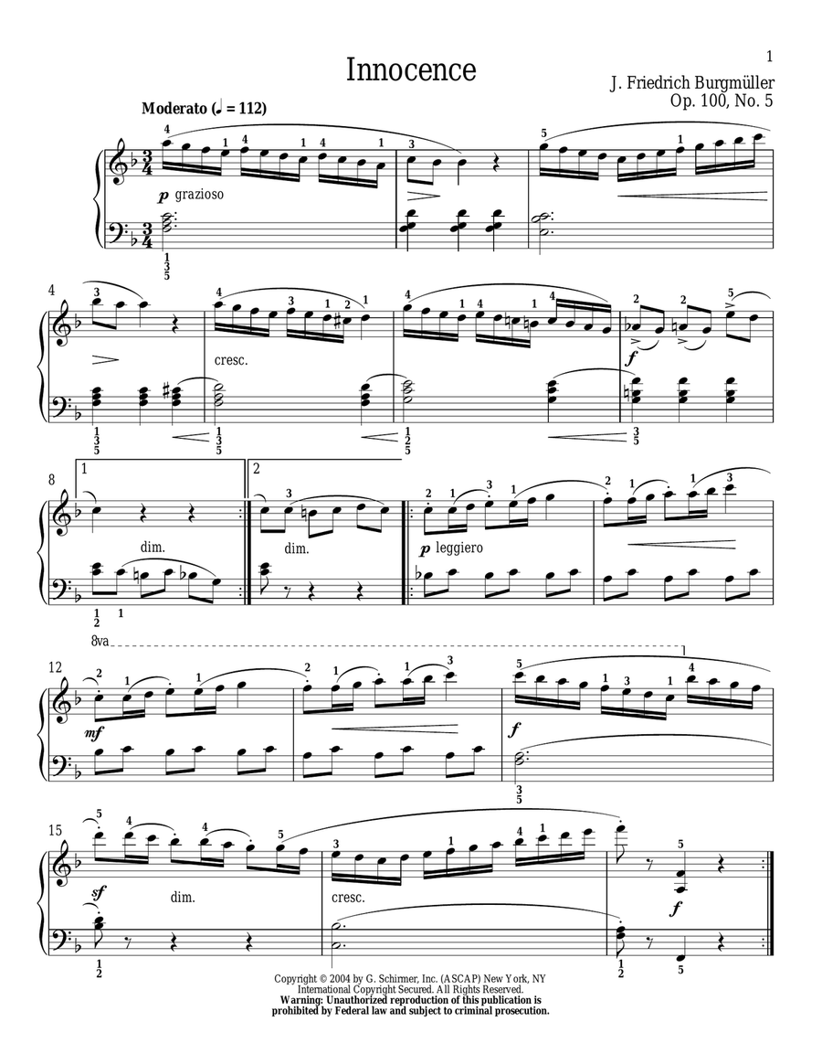Innocence, Op. 100, No. 5 Piano Solo scores gallery preview page 1