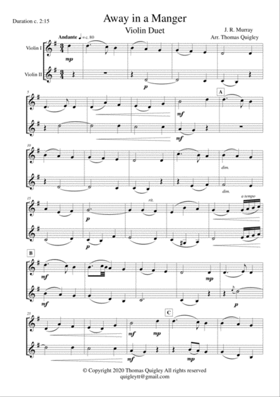 Away in a Manger String Duet scores gallery preview page 2
