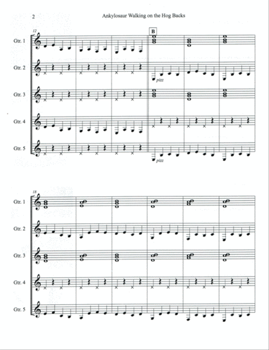 Ankylosaur Walking on the Hog Backs Guitar Ensemble scores gallery preview page 3