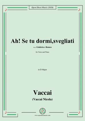 Vaccai-Ah! Se tu dormi,svegliati,in D Major,for Voice and Piano