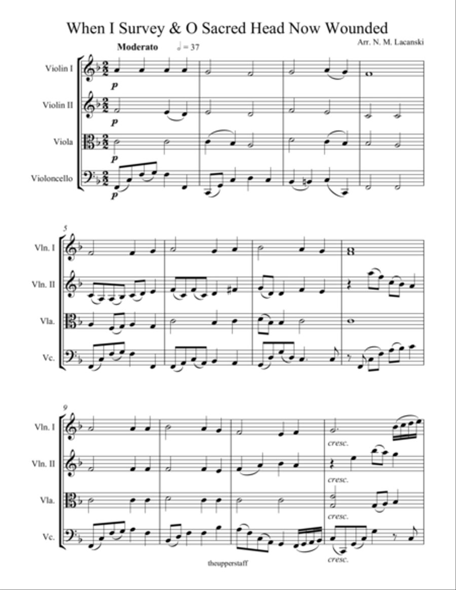 When I Survey the Wondrous Cross and O Sacred Head Now Wounded String Quartet scores gallery preview page 1