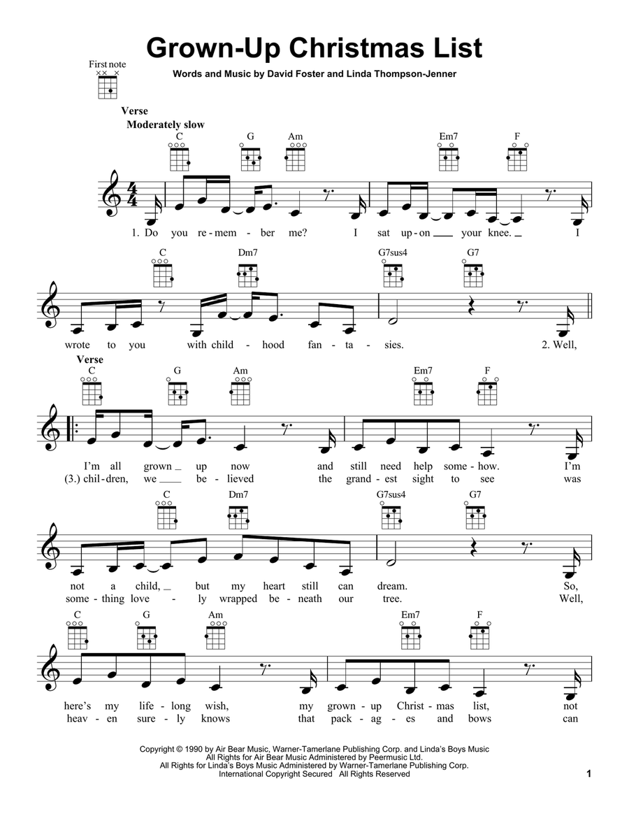 Grown-Up Christmas List Grown-Up Christmas List Ukulele scores gallery preview page 1