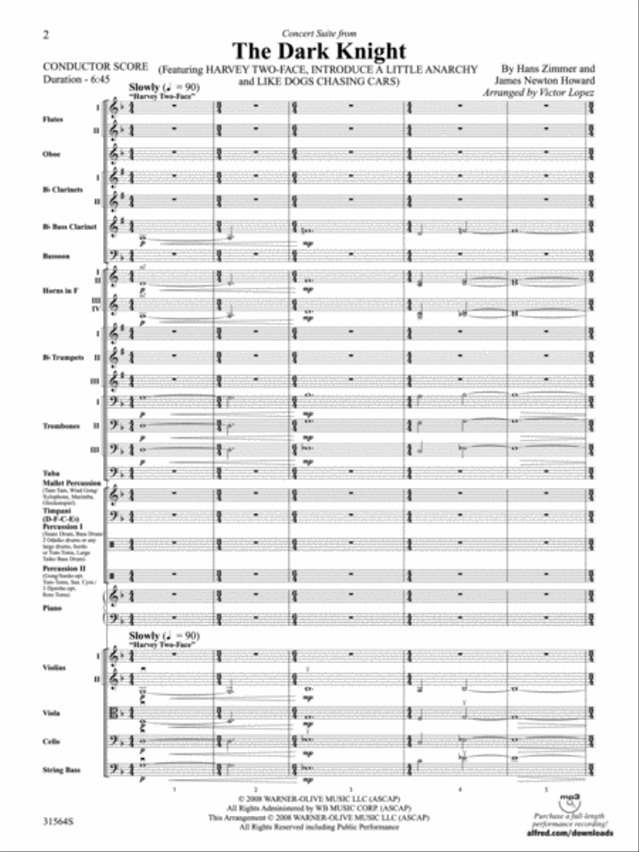Concert Suite from The Dark Knight (Score only) Full Orchestra scores gallery preview page 2