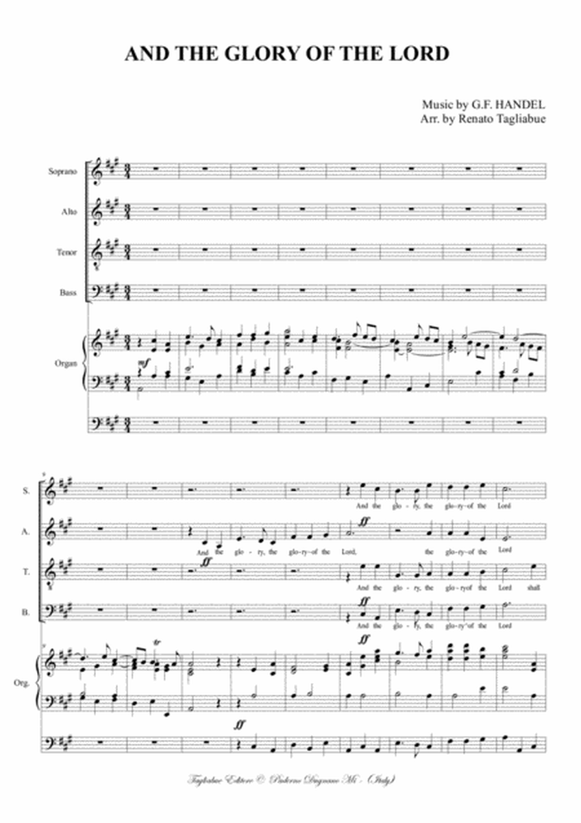 AND THE GLORY OF THE LORD - Messiah - For SATB Choir and Organ (in A and in G) image number null