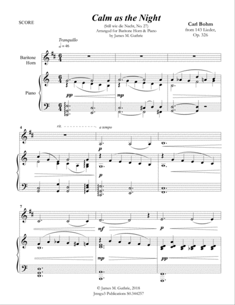 Bohm: Calm as the Night for Baritone Horn & Piano Baritone Horn scores gallery preview page 1