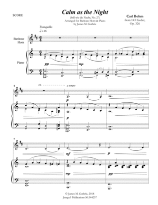 Bohm: Calm as the Night for Baritone Horn & Piano