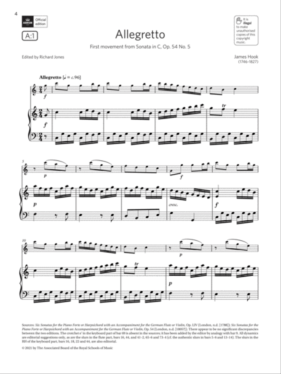 Allegretto (from Sonata in C, Op.54 No.5) (Grade 4 List A1 from the ABRSM Flute syllabus from 2022) Flute Solo scores gallery preview page 3