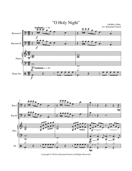 O Holy Night - 2 Bassoons, Piano and Optional Drum Set - Intermediate Level image number null