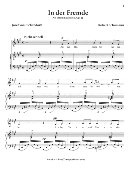 SCHUMANN: In der Fremde, Op. 39 no. 1 (in 8 keys: G, F-sharp, F, E, E-flat, D, C-sharp, C minor)
