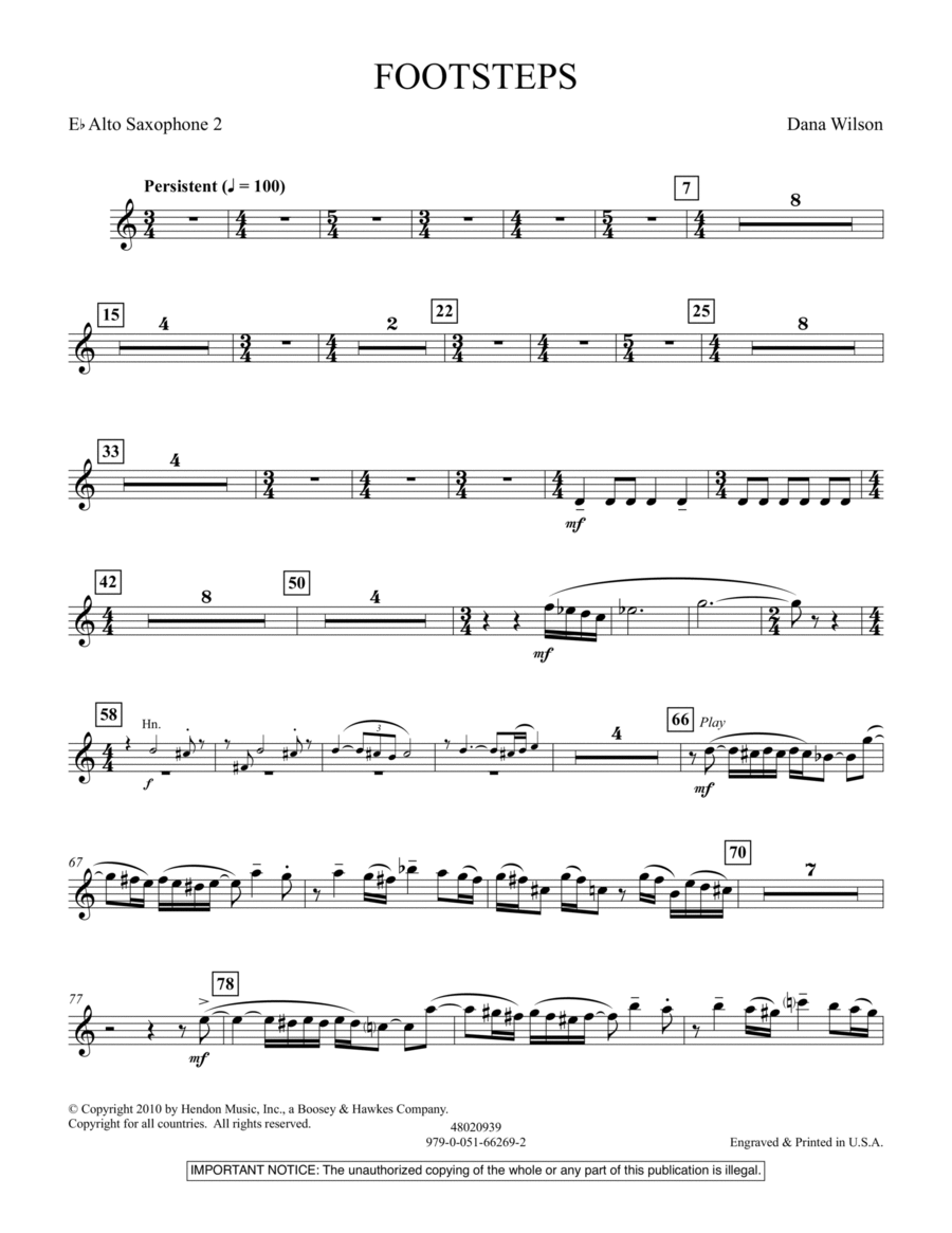 Footsteps - Eb Alto Saxophone 2 Alto Saxophone scores gallery preview page 1