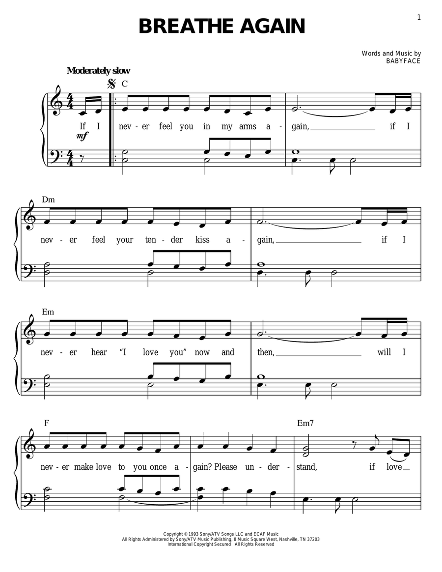 Breathe Again Breathe Again Easy Piano scores gallery preview page 1