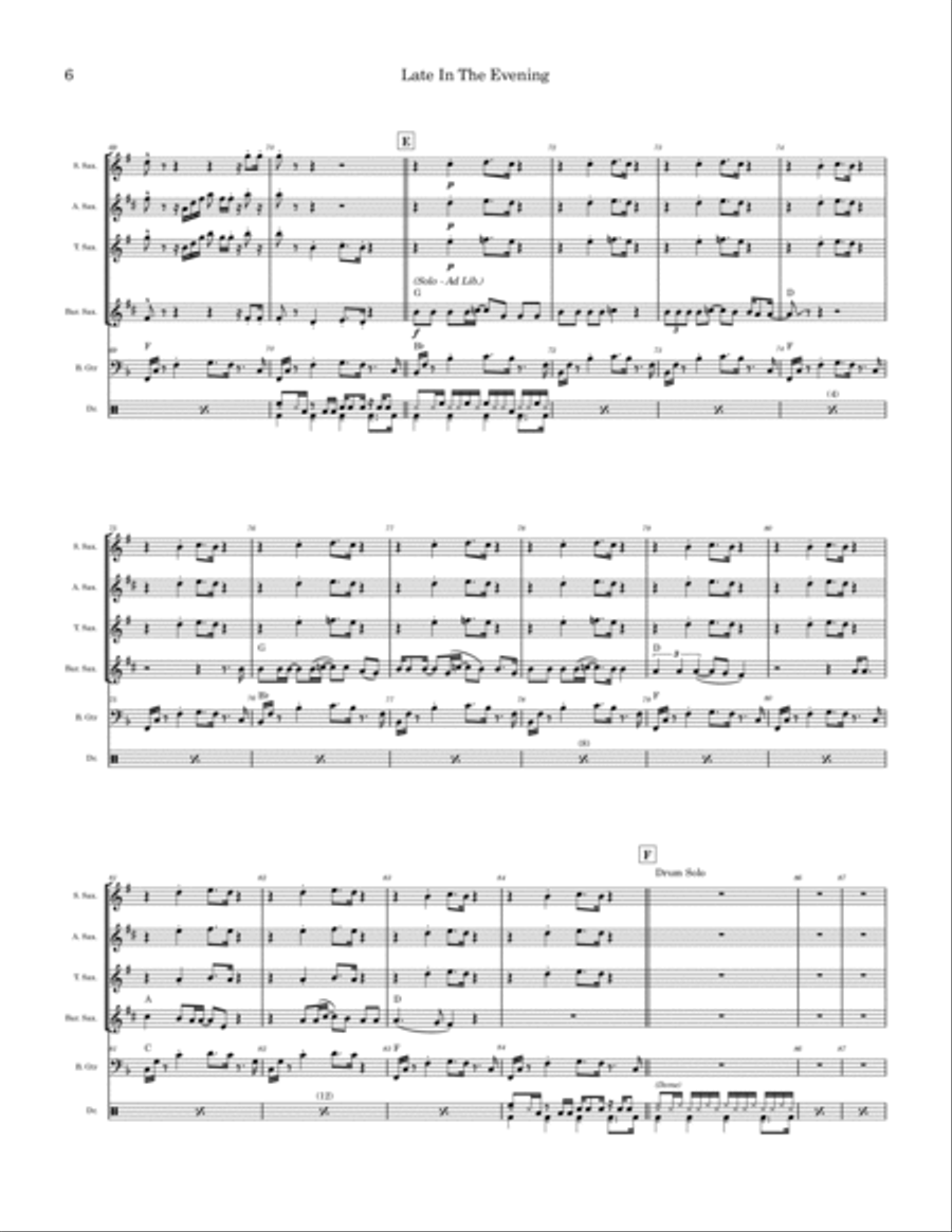 Late In The Evening Saxophone Quartet scores gallery preview page 6
