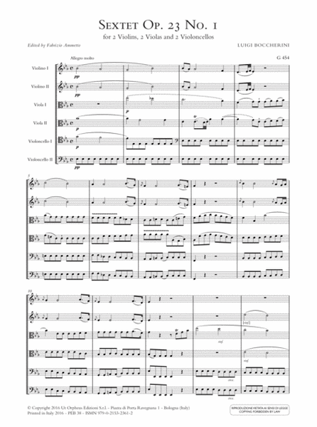 Sextet Op. 23 No. 1 in E flat major (G 454) for 2 Violins, 2 Violas and 2 Violoncellos