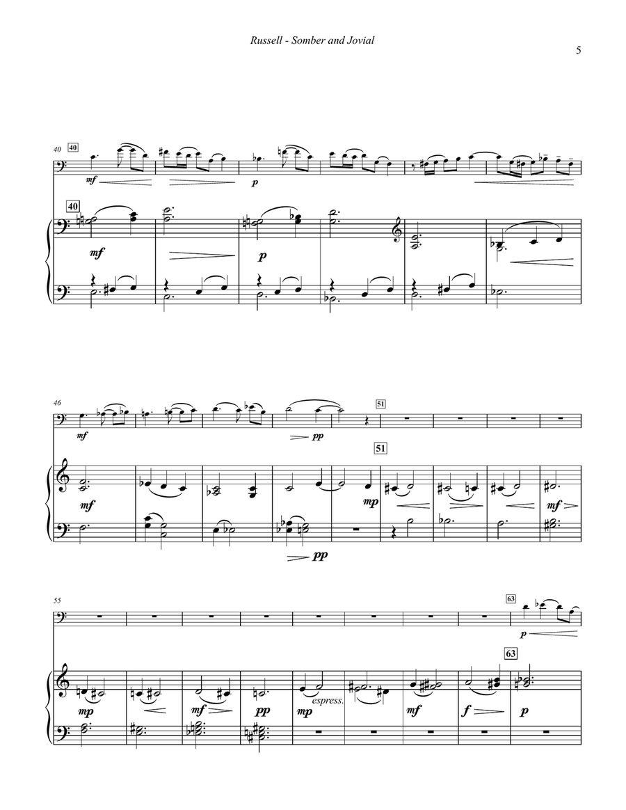 Somber and Jovial for Trombone and Piano Piano scores gallery preview page 5