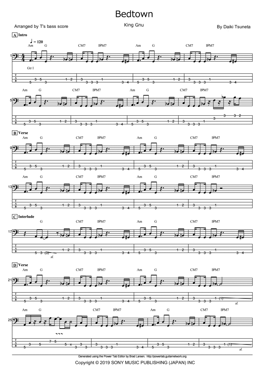 Bedtown Bass Guitar scores gallery preview page 1