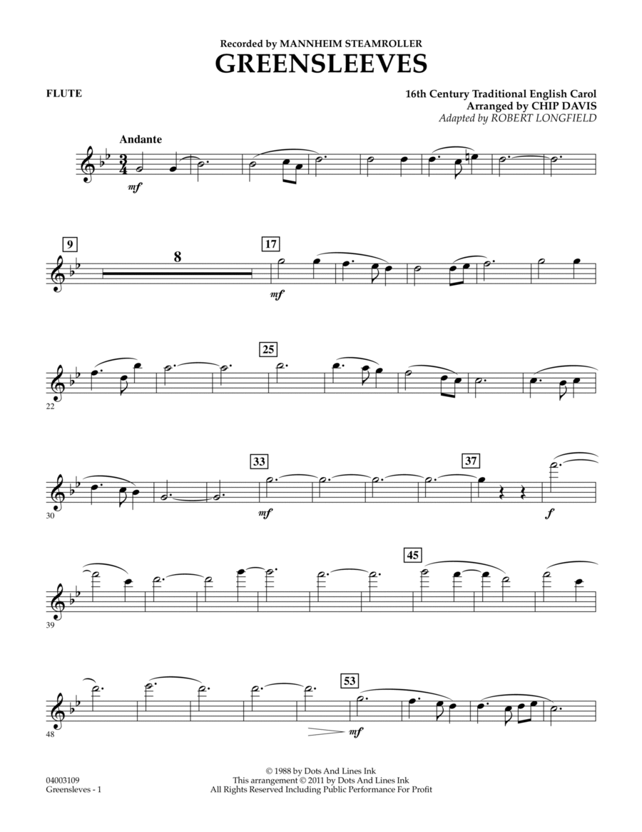 Greensleeves - Flute Concert Band scores gallery preview page 1