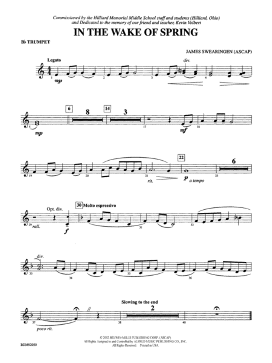 In the Wake of Spring: 1st B-flat Trumpet Concert Band scores gallery preview page 1