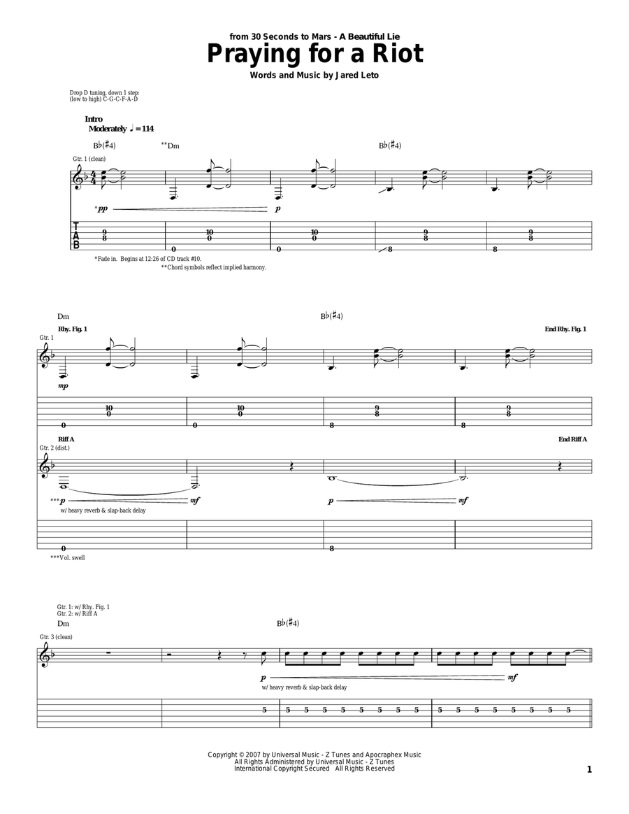 Praying For A Riot Acoustic Guitar scores gallery preview page 1