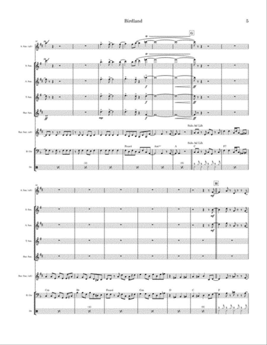 Birdland Saxophone Quartet scores gallery preview page 5