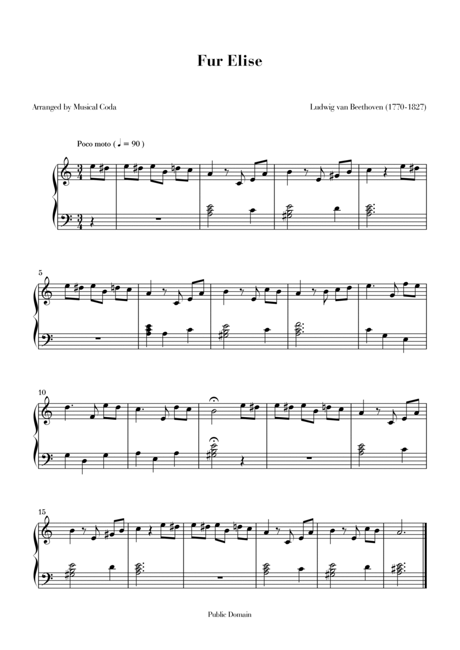 Fur Elise - Piano Easy Piano scores gallery preview page 1