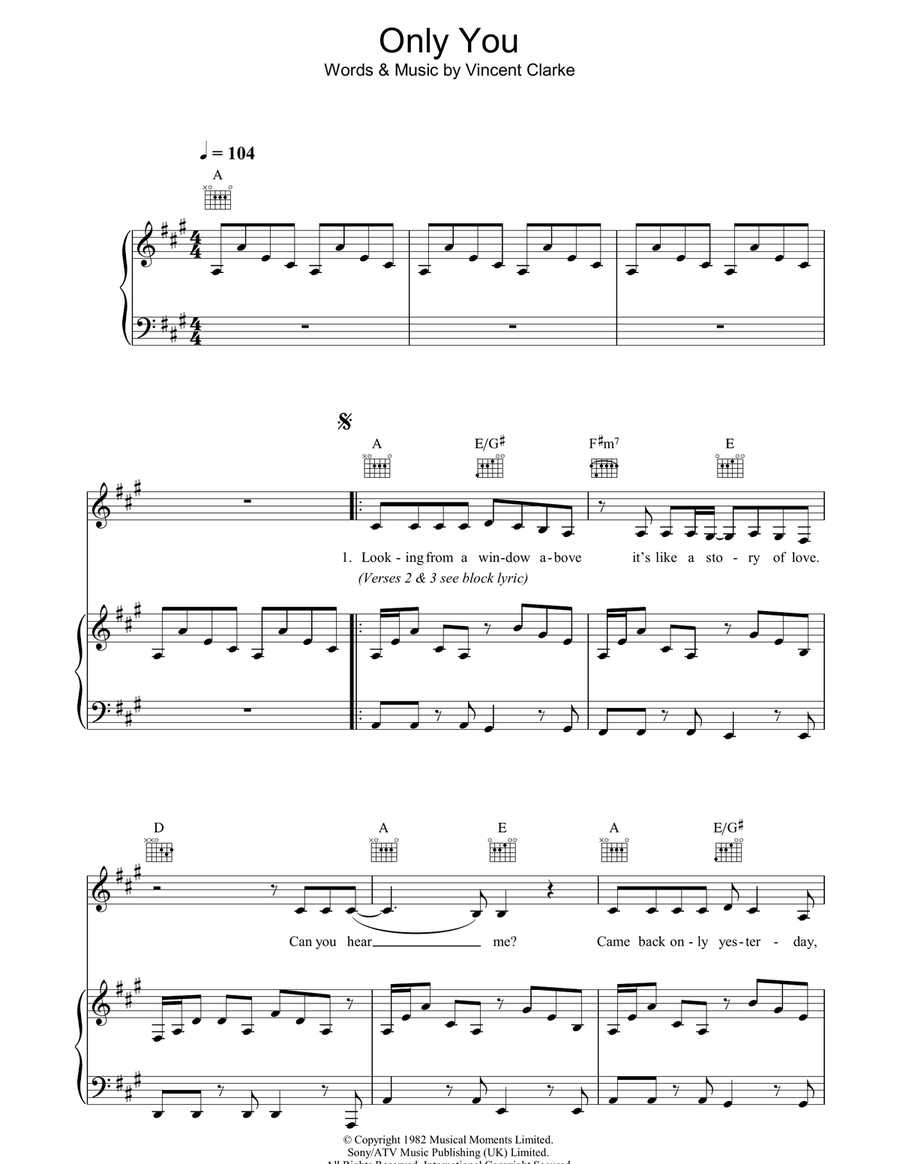 Only You Only You Piano, Vocal, Guitar scores gallery preview page 1