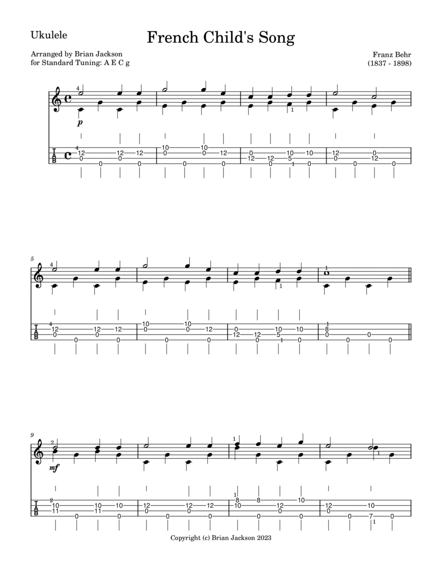 French Child's Song Ukulele scores gallery preview page 1